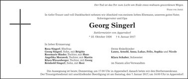 Traueranzeige Georg Singerl