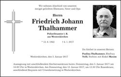 Traueranzeige Friedrich Johann Thalhammer