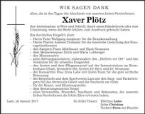 Traueranzeige Xaver Plötz