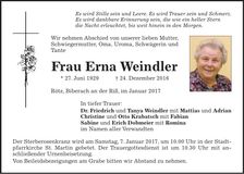 Traueranzeige Erna Weindler