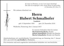 Traueranzeige Hubert Schmalhofer