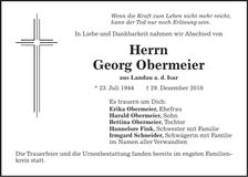 Traueranzeige Georg Obermeier