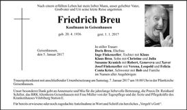 Traueranzeige Friedrich Breu