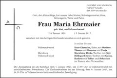 Traueranzeige Maria Ehrmaier