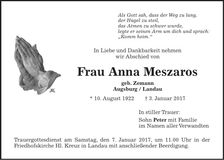 Traueranzeige Anna Meszaros