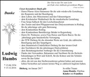 Traueranzeige Ludwig Humbs