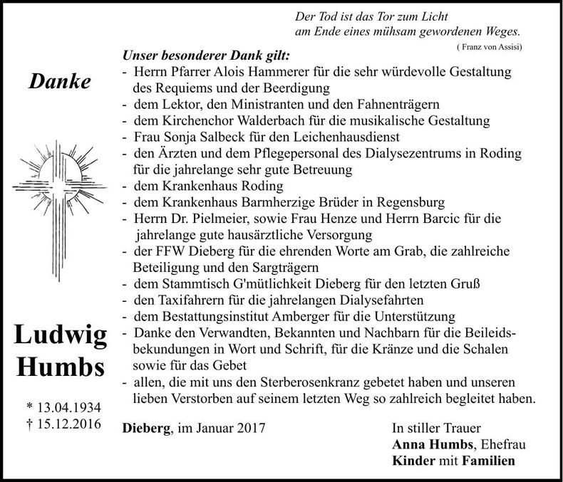Traueranzeige Ludwig Humbs