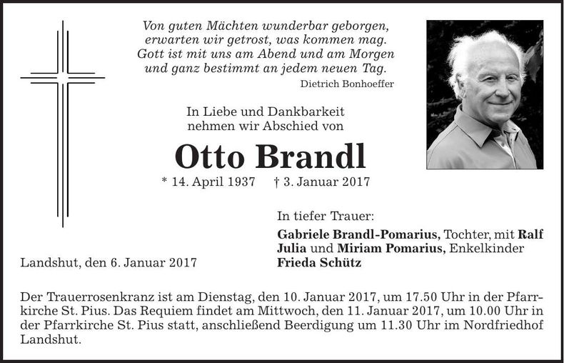 Traueranzeige Otto Brandl