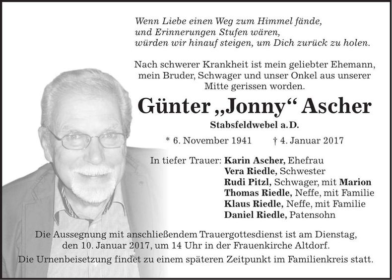 Traueranzeige Günter Ascher