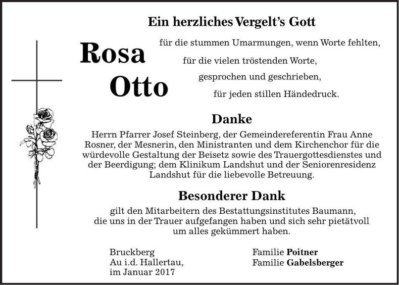 Traueranzeige Rosa Otto