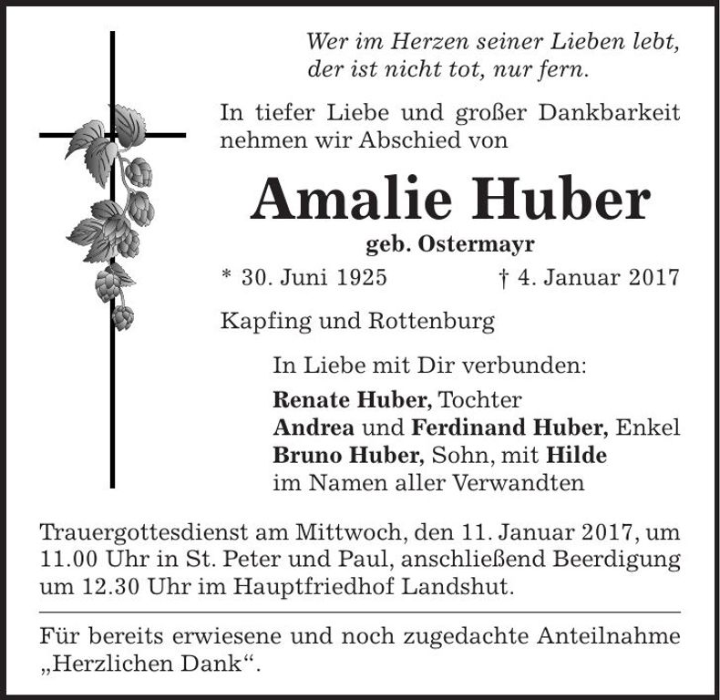 Traueranzeige Amalie Huber