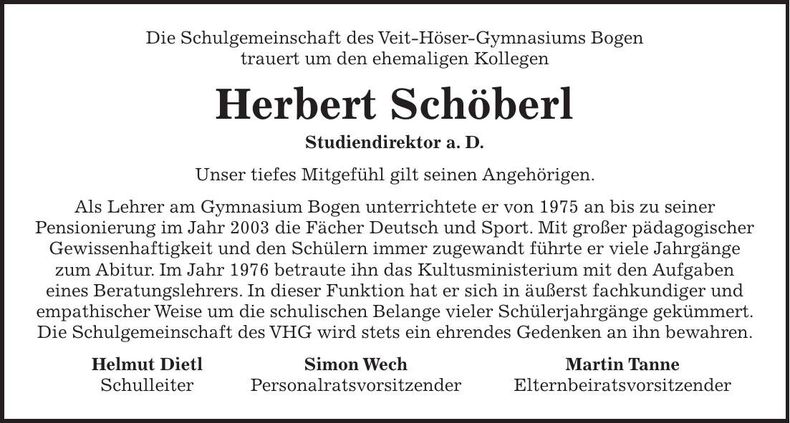 Traueranzeige Herbert Schöberl
