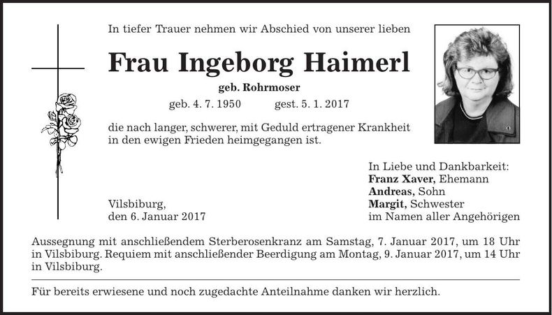 Traueranzeige Ingeborg Haimerl