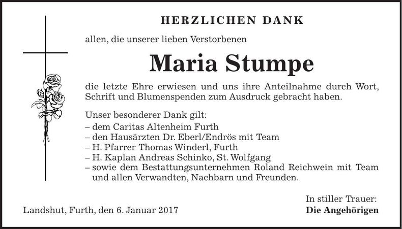 Traueranzeige Maria Stumpe