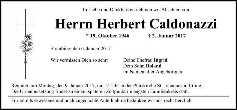 Traueranzeige Herbert Caldonazzi