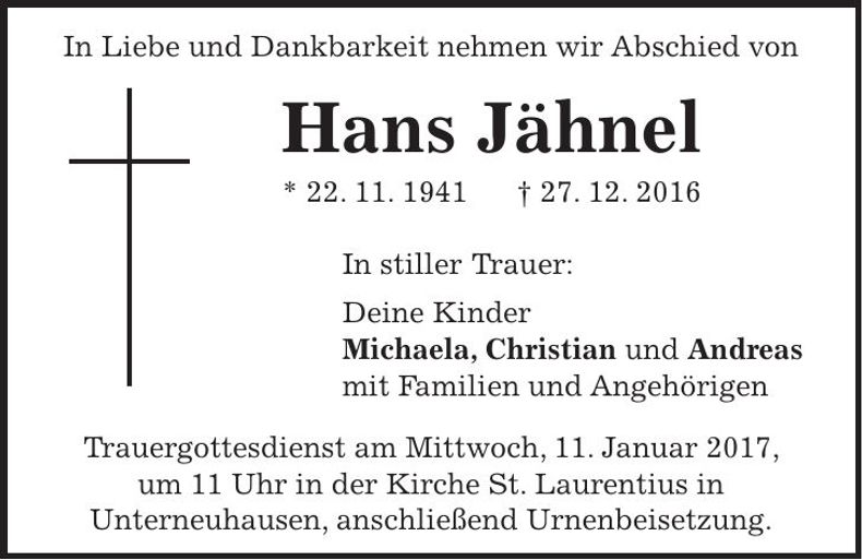 Traueranzeige Hans Jähnel