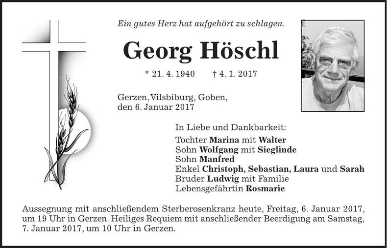 Traueranzeige Georg Höschl