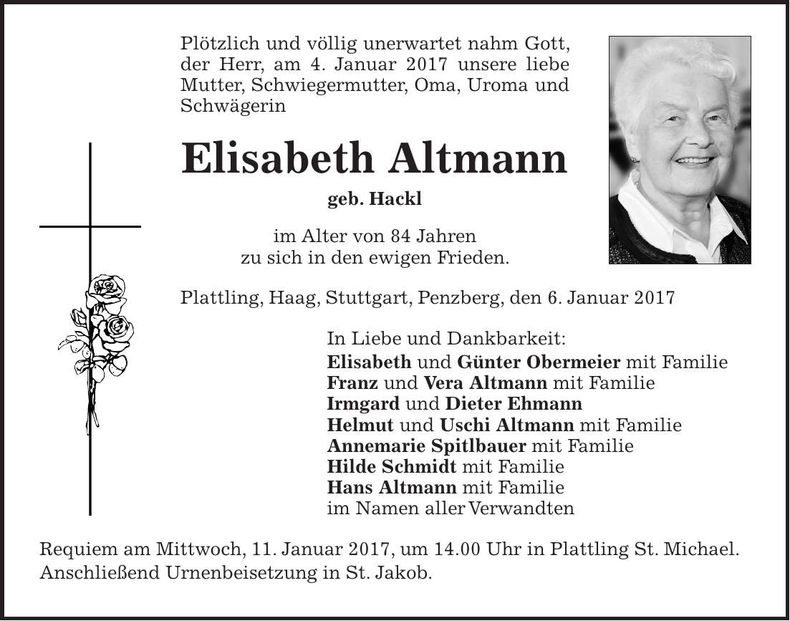 Traueranzeige Elisabeth Altmann