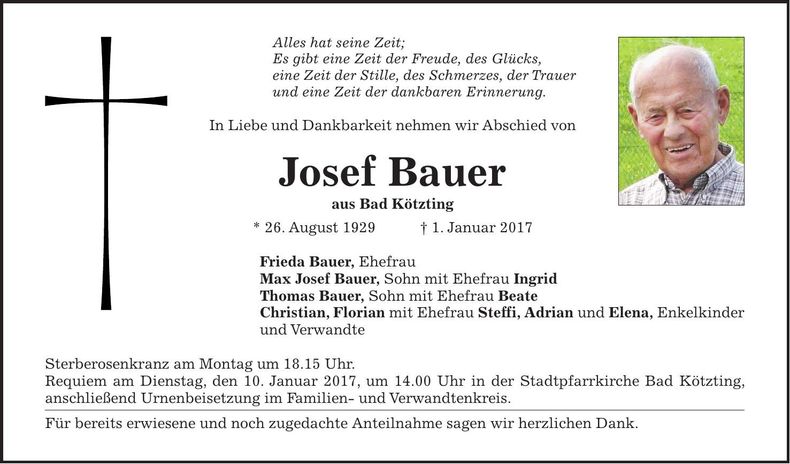 Traueranzeige Josef Bauer