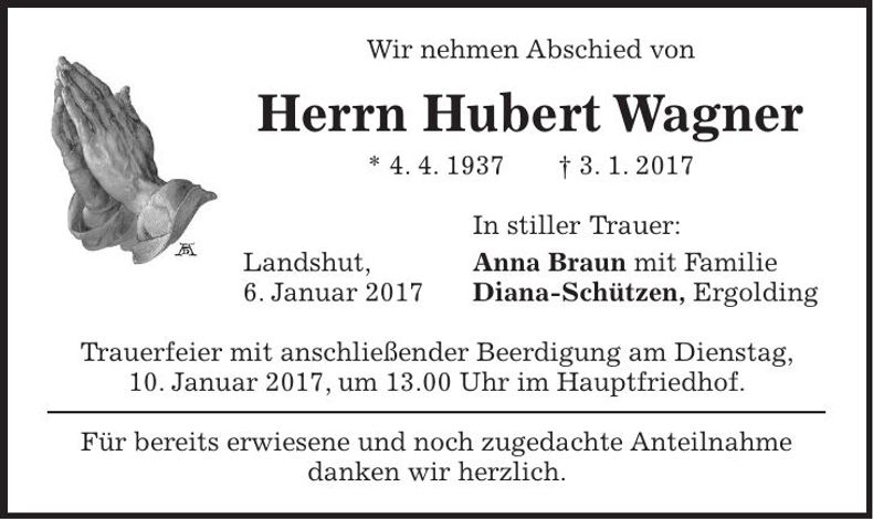 Traueranzeige Hubert Wagner