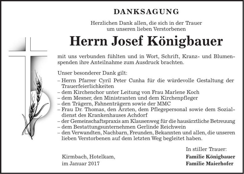 Traueranzeige Josef Königbauer