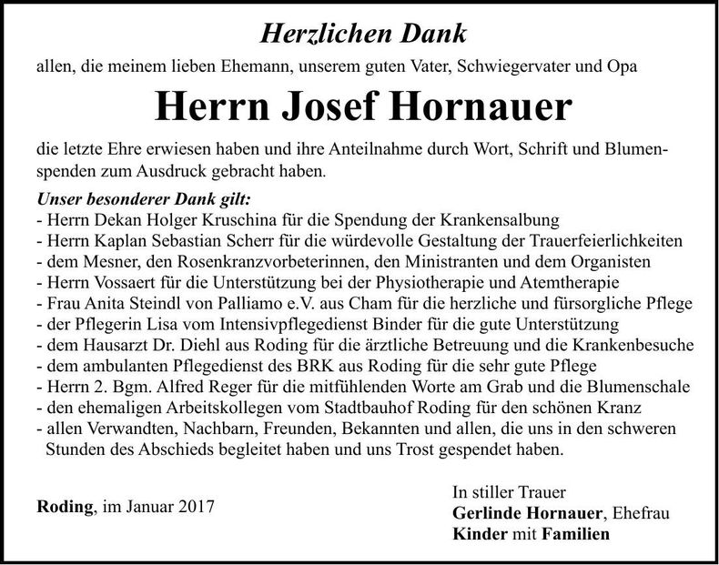 Traueranzeige Josef Hornauer