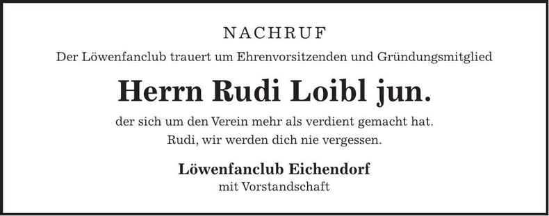 Traueranzeige Rudi Loibl