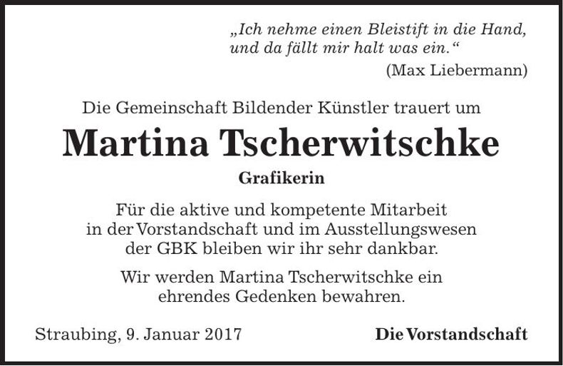 Traueranzeige Martina Tscherwitschke