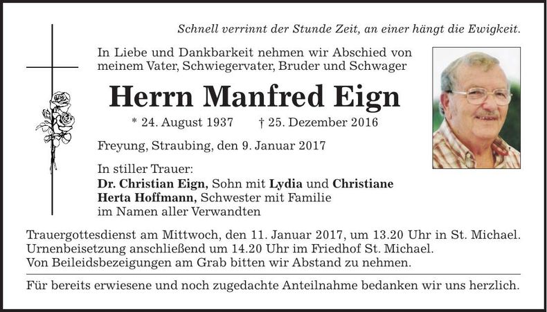 Traueranzeige Manfred Eign