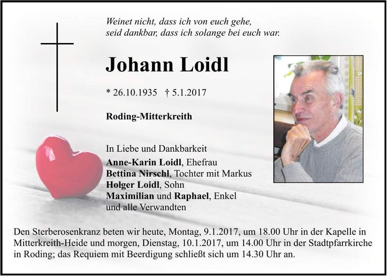 Traueranzeige Johann Loidl