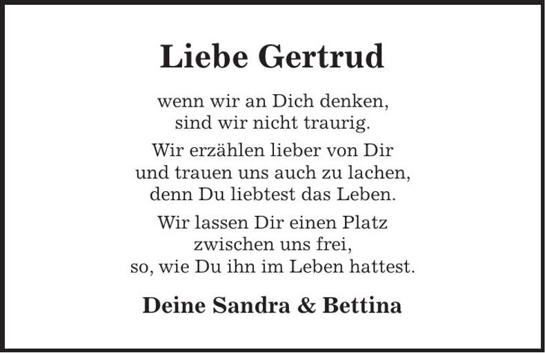 Traueranzeige Gertrud Steinbeißer