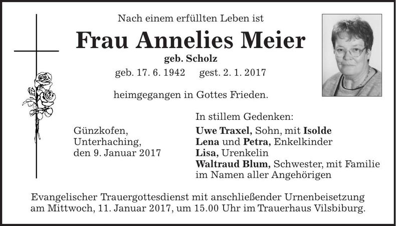 Traueranzeige Anneliese Meier