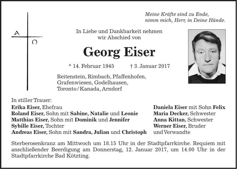 Traueranzeige Georg Eiser