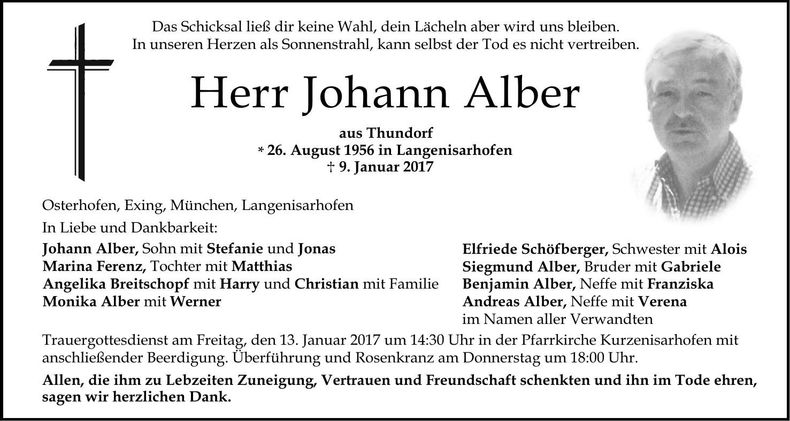 Traueranzeige Johann Alber