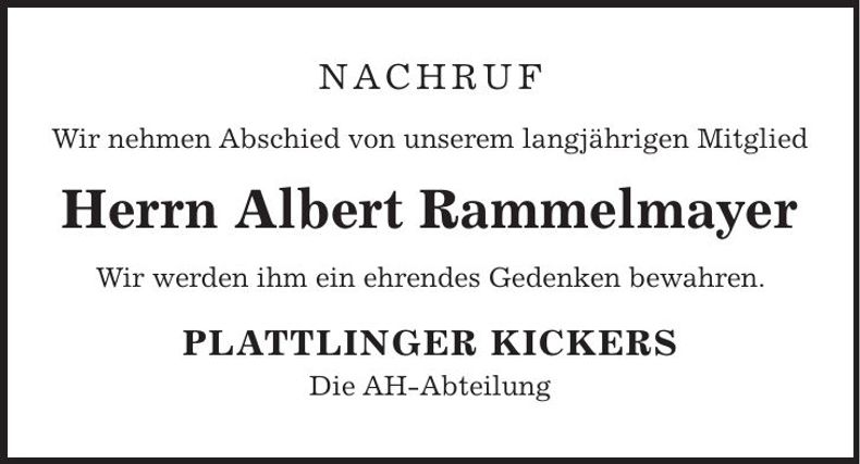 Traueranzeige Albert Rammelmayer