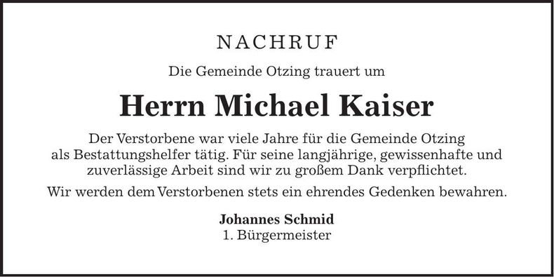 Traueranzeige Michael Kaiser