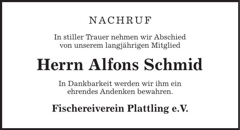 Traueranzeige Alfons Schmid