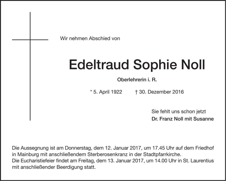 Traueranzeige Edeltraud Noll