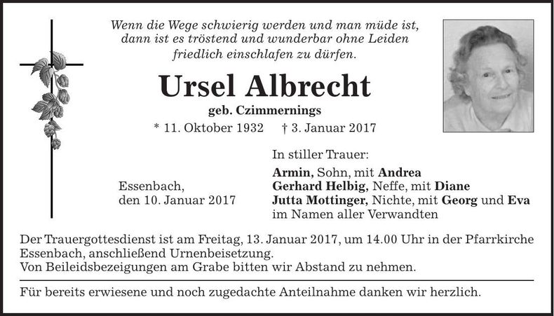 Traueranzeige Ursel Albrecht