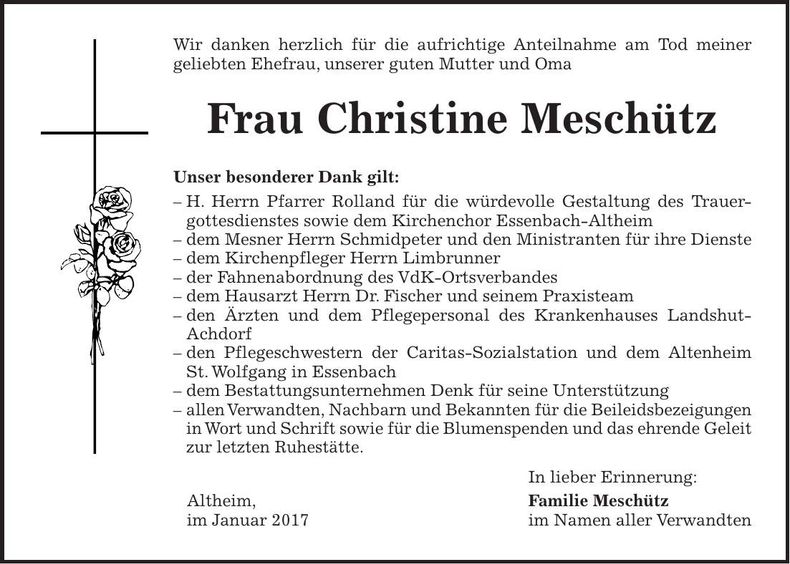 Traueranzeige Christine Meschütz