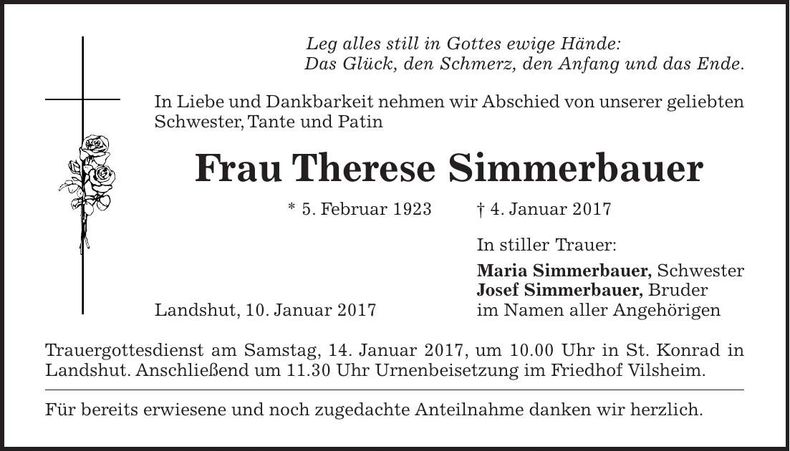 Traueranzeige Therese Simmerbauer