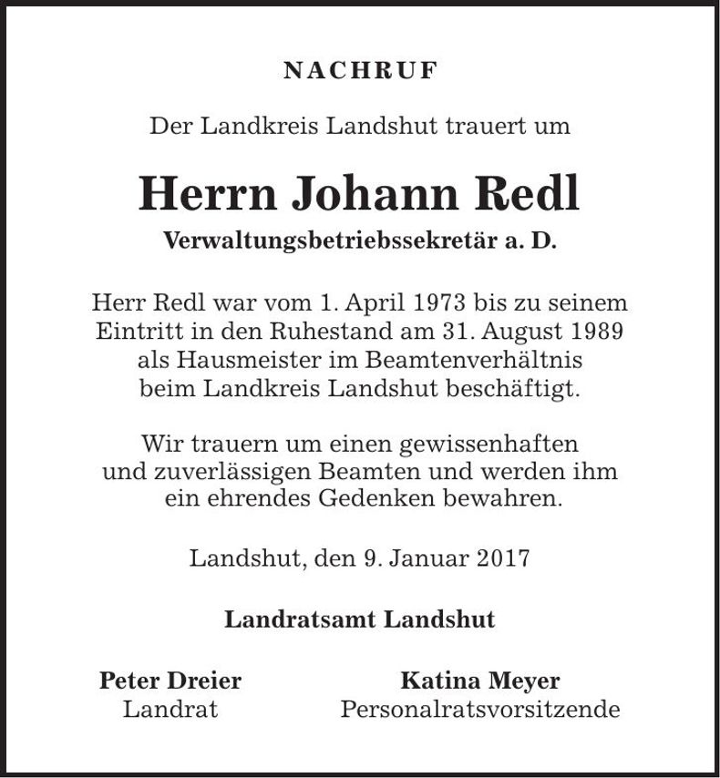 Traueranzeige Redl Johann