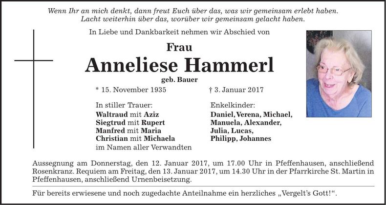 Traueranzeige Anneliese Hammerl