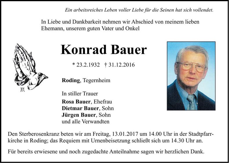 Traueranzeige Konrad Bauer