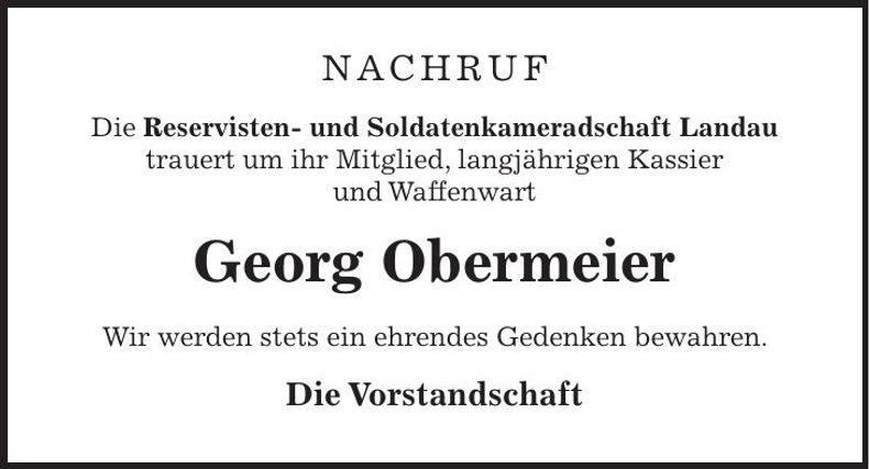 Traueranzeige Georg Obermeier