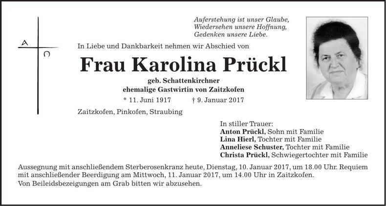 Traueranzeige Karolina Prückl