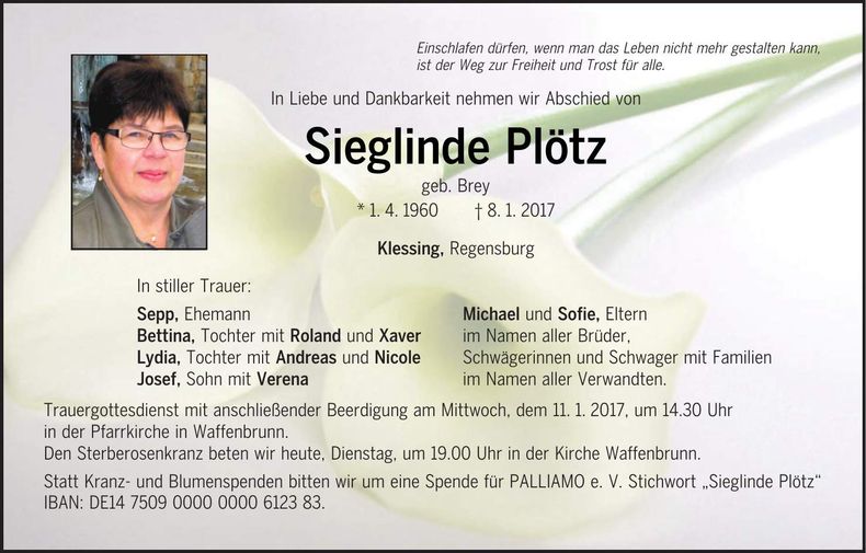 Traueranzeige Sieglinde Plötz