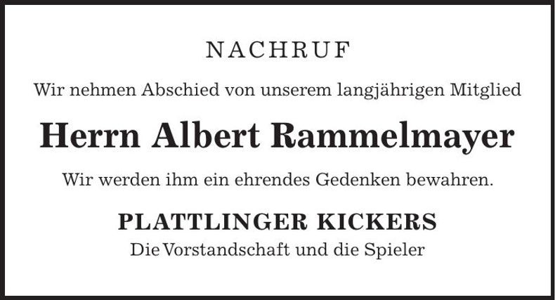 Traueranzeige Albert Rammelmayer
