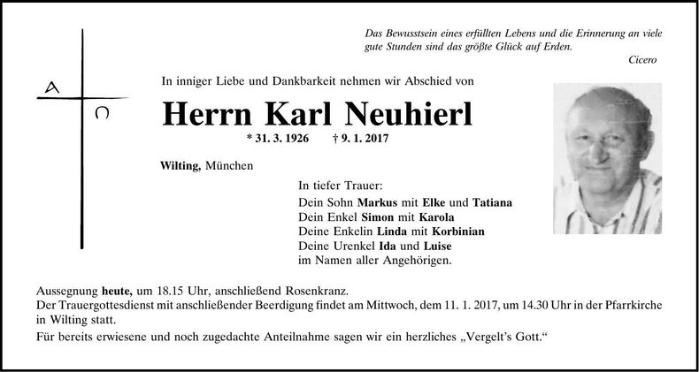 Traueranzeige Karl Neuhierl