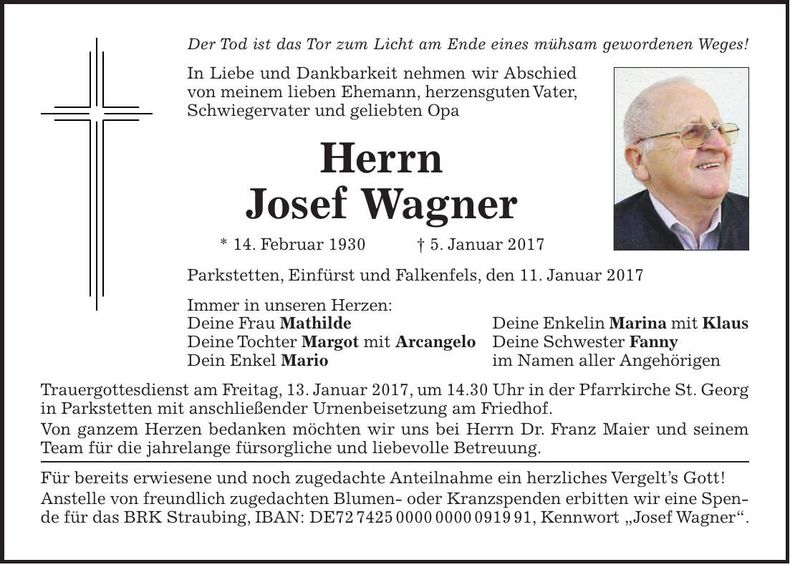 Traueranzeige Josef Wagner